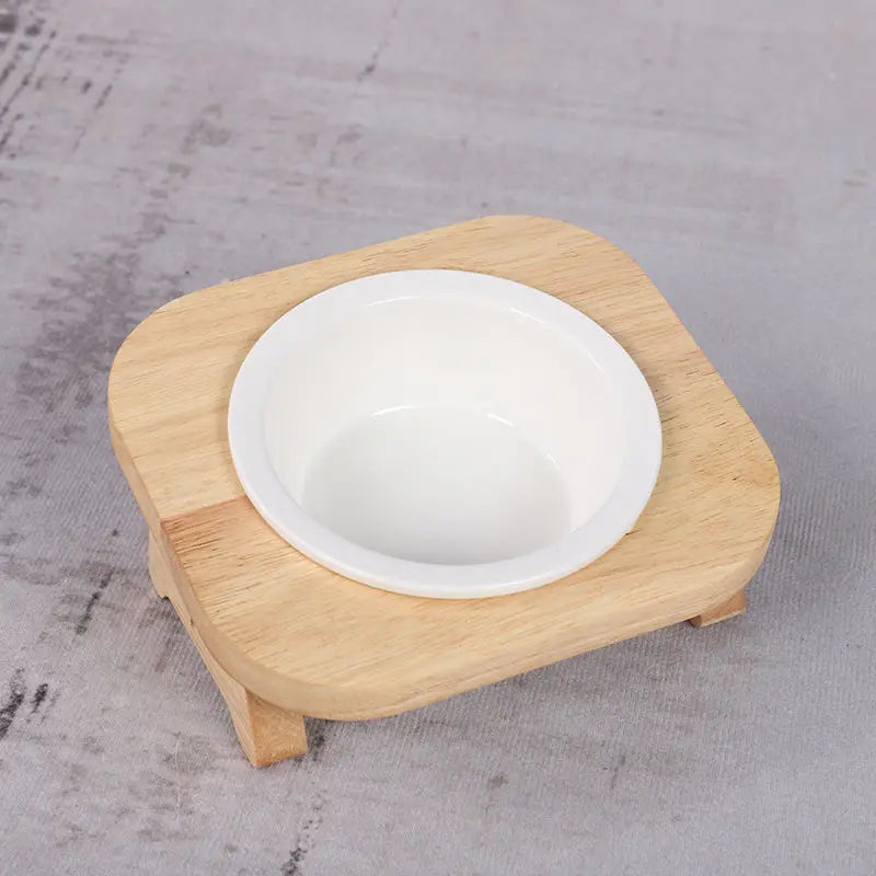 Cat Bowl Ceramic Solid Wood Bowl Rack Cat Food Bowl Cat Rice Bowl Cat Bowl Feeding Tableware Cat Food Basin Pet Supplies