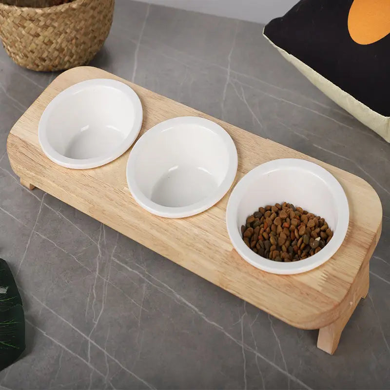 Cat Bowl Ceramic Solid Wood Bowl Rack Cat Food Bowl Cat Rice Bowl Cat Bowl Feeding Tableware Cat Food Basin Pet Supplies