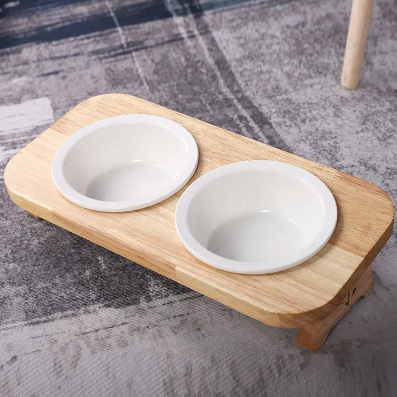 Cat Bowl Ceramic Solid Wood Bowl Rack Cat Food Bowl Cat Rice Bowl Cat Bowl Feeding Tableware Cat Food Basin Pet Supplies